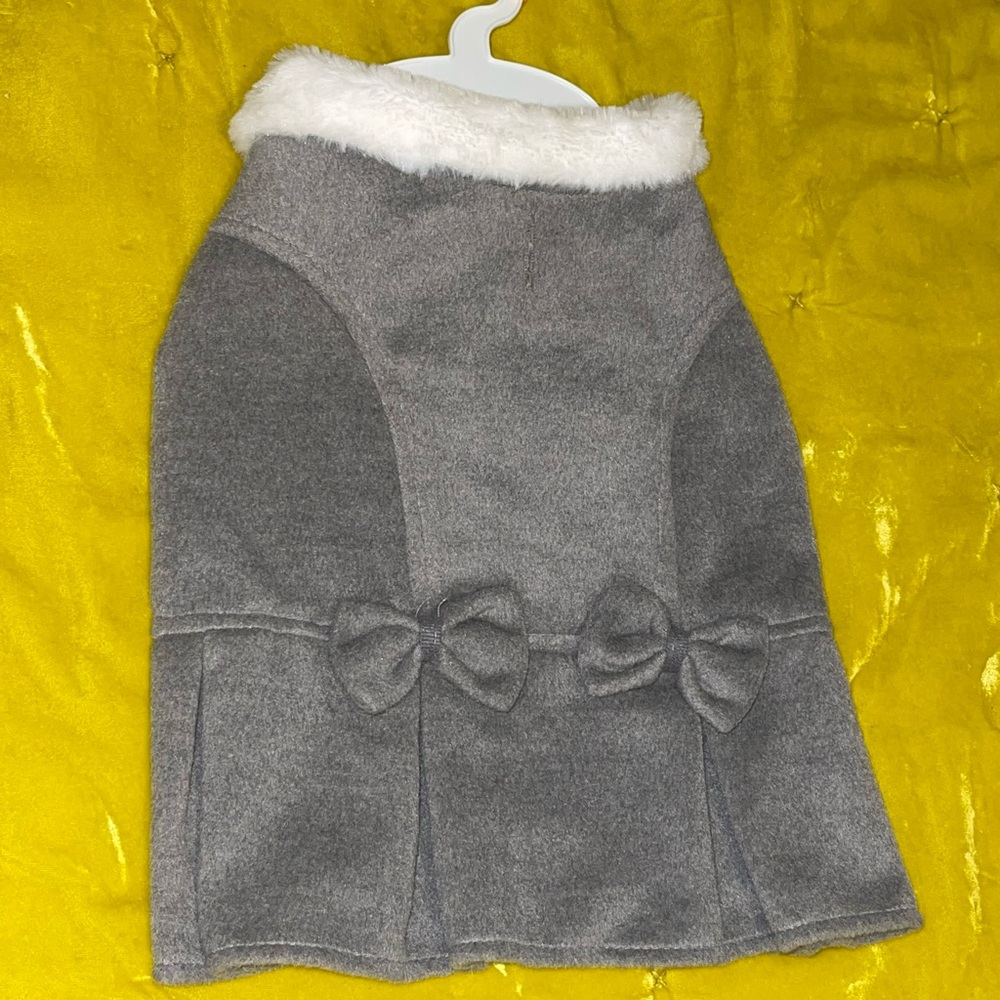 🆕 Wool look dog dress faux fur collar & bows
